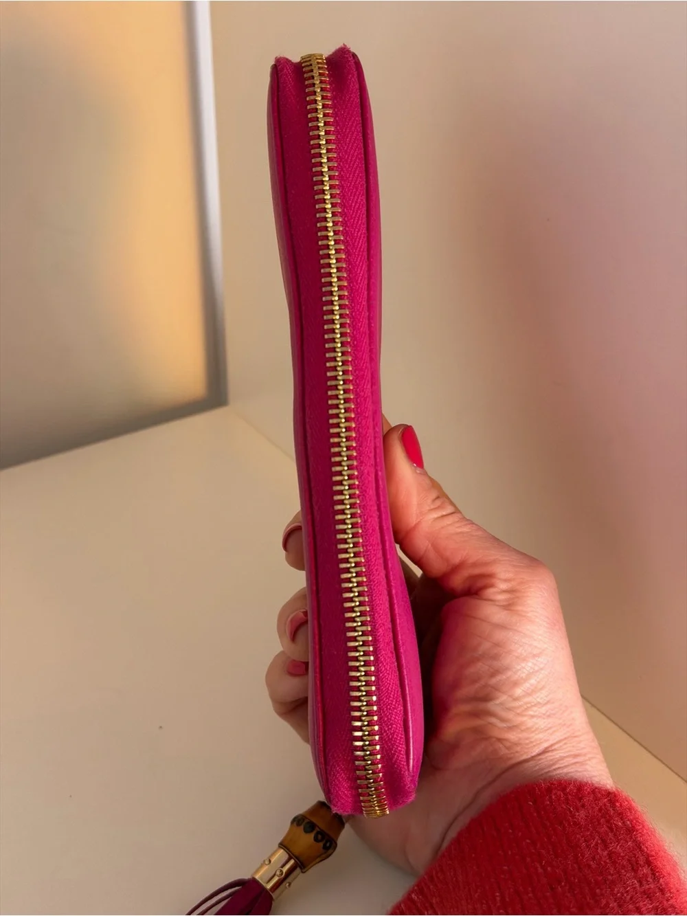Gucci Bamboo Tassel Zip Around Wallet Pink Leather - Picture 5 of 13